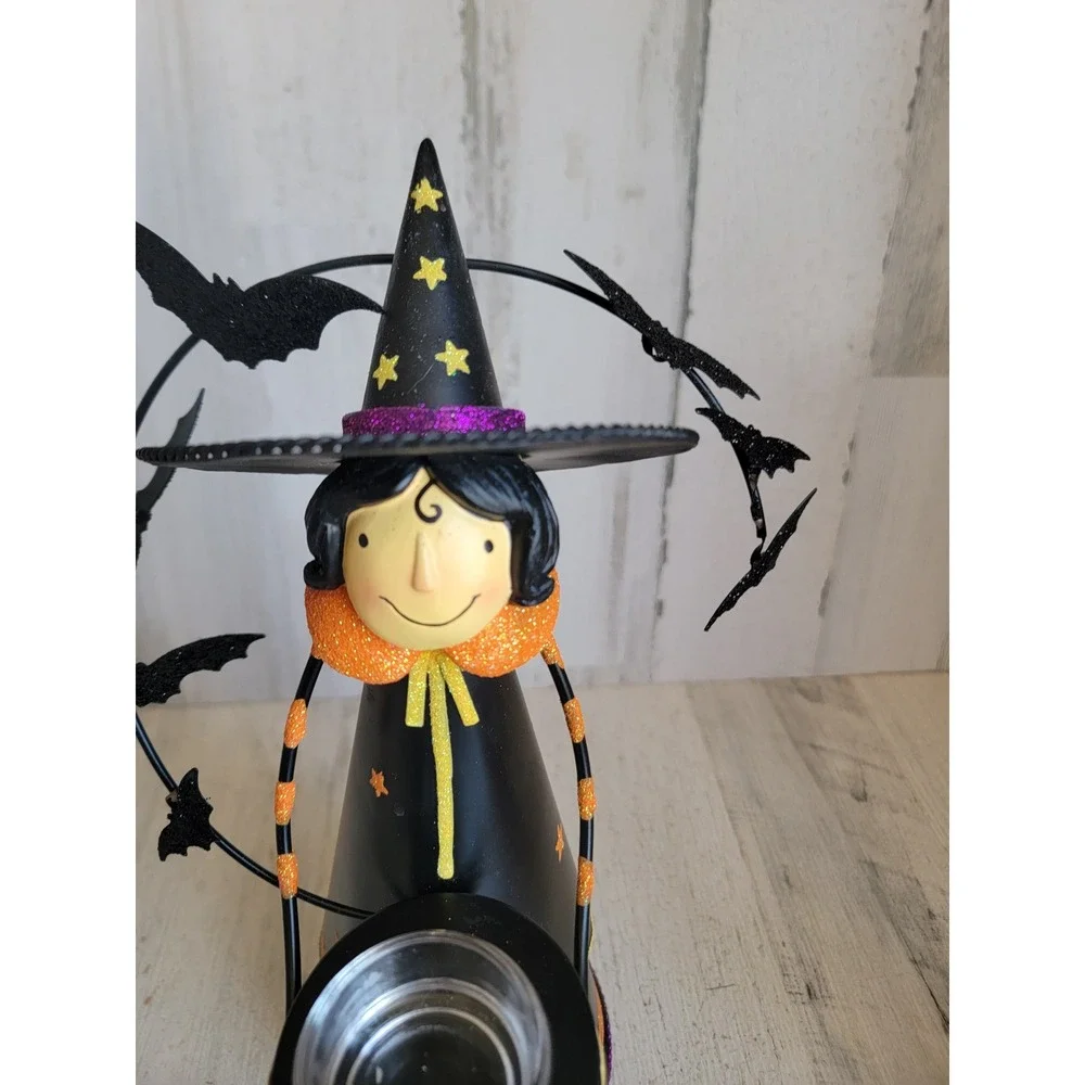 Party Lyte abracadabra witch metal tea light holder Halloween bat glitter star